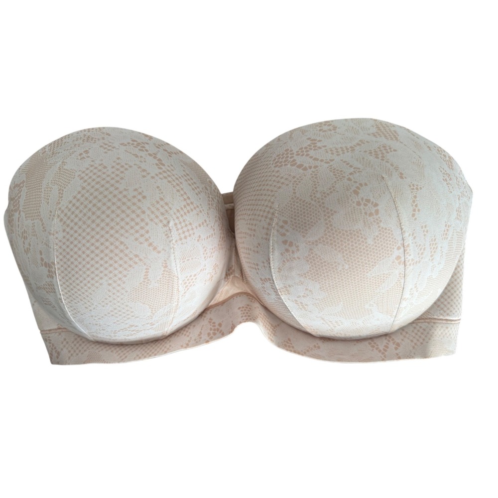 Cacique Comfort Bliss Plunge Strapless Bra 46C Blush Floral Lace Underwire Pad